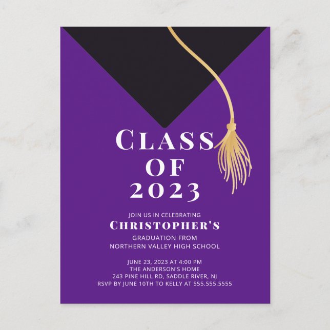 Grad Cap Graduation Party Invitation Postcard (Front)