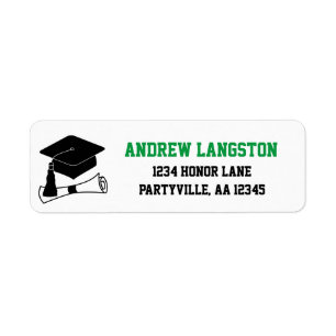 Grad Cap Green and Black Graduation Address Return Address Label