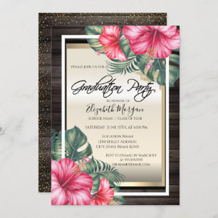 Grad Cap,Hibiscus Wood Graduation  Invitation