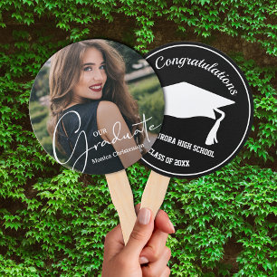 Grad Cap Modern Graduate Photo Black Hand Fan