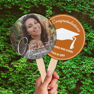 Grad Cap Modern Graduate Photo Burnt Orange Hand Fan
