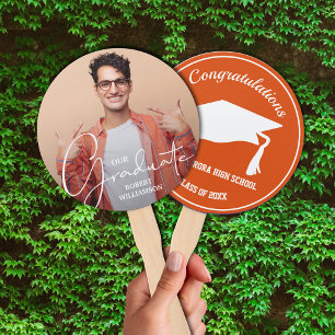 Grad Cap Modern Graduate Photo Orange Hand Fan