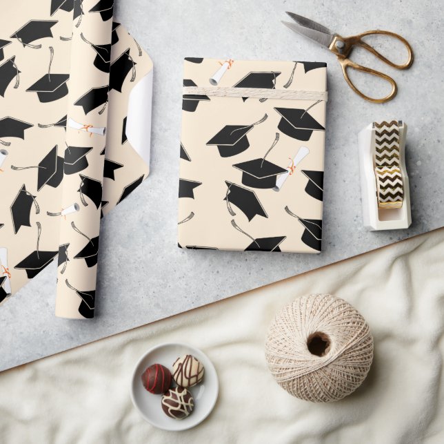 Grad Cap Pattern Graduation Wrapping Paper (Crafts)