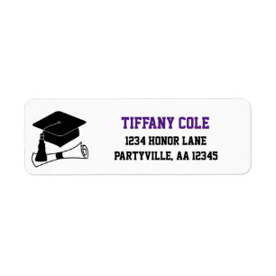 Grad Cap Purple and Black Graduation Address Return Address Label