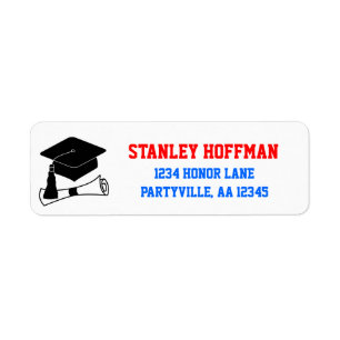 Grad Cap Red and Blue Graduation Address Return Address Label