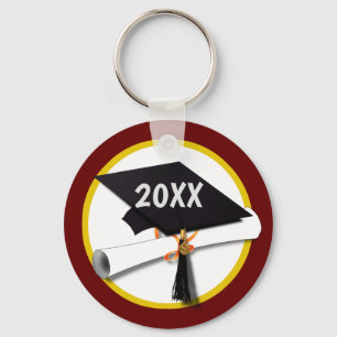 Grad Cap School Colours Gold and Red Key Ring