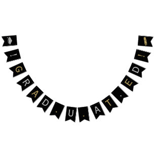 Grad Cap & Tassel, Diploma in Silver, Gold & Black Bunting