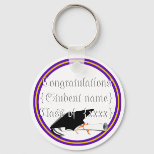 Grad Cap Tilt & Diploma  w/ Colours Purple & Gold Key Ring