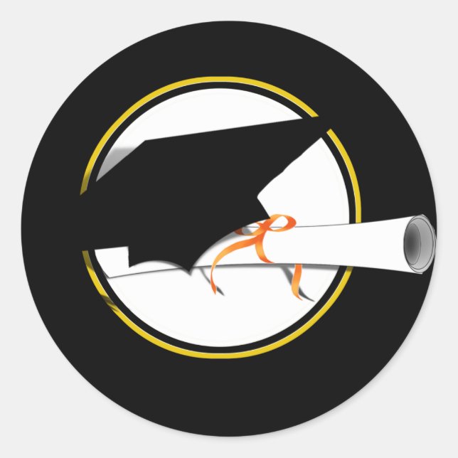 Grad Cap Tilt on Black Background Classic Round Sticker (Front)