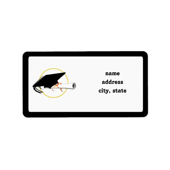 Grad Cap Tilt on Black Background Label (Front)