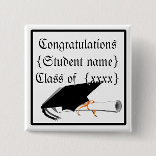 Grad Cap Tilt w/ School Colours 15 Cm Square Badge