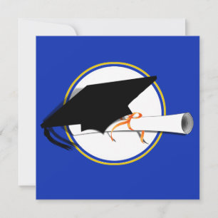 Grad Cap Tilt w/ School Colours Blue And Gold Invitation