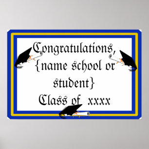Grad Cap Tilt w/ School Colours Blue And Gold Poster