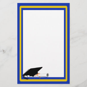 Grad Cap Tilt w/ School Colours Blue And Gold Stationery