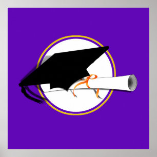 Grad Cap Tilt w/ School Colours Purple And Gold Poster