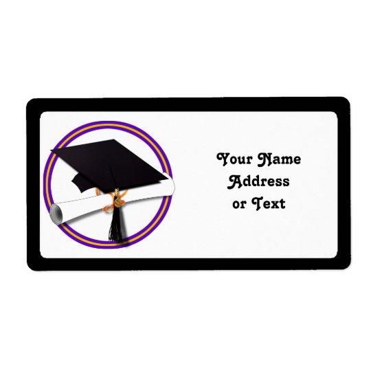 Grad Cap w/Diploma - School Colours Purple & Gold Shipping Label