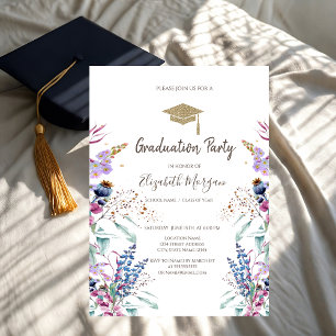 Grad Cap Wildflower Meadow Dried Graduation Invitation