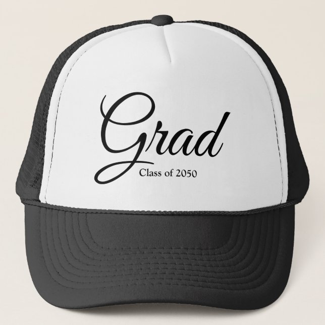 Grad class of 2022 black white custom script text trucker hat (Front)