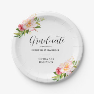 Grad Class of 2023 Floral Graduation Party Paper Plate