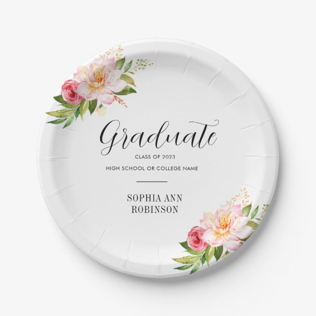 Grad Class of 2023 Floral Graduation Party  Paper Plate (Front)