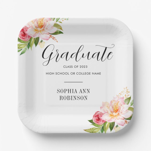 Grad Class of 2023 Floral Graduation Party  Paper Plate (Front)