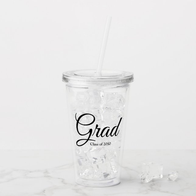 Grad class of 2024 black custom script text acrylic tumbler (Back Ice)