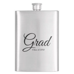 Grad class of 2024 black custom script text hip flask