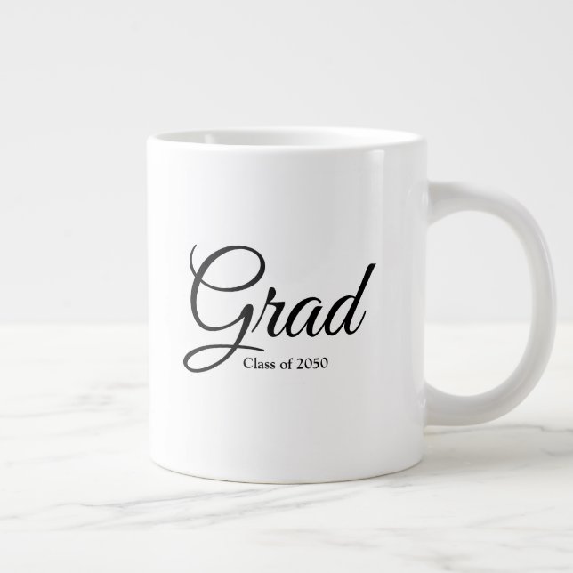 Grad class of 2024 black white custom script text large coffee mug (Right)