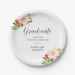 Grad Class of 2024 Floral Graduation Party Paper Plate