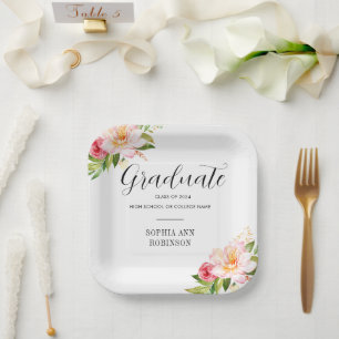 Grad Class of 2024 Floral Graduation Party Paper Plate