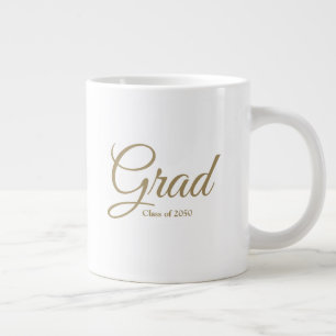 Grad class of 2024 gold white custom script text large coffee mug