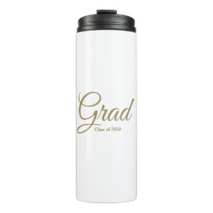 Grad class of 2024 gold white custom script text thermal tumbler