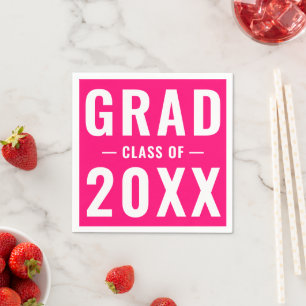 Grad class of 2024 hot pink modern typography napkin