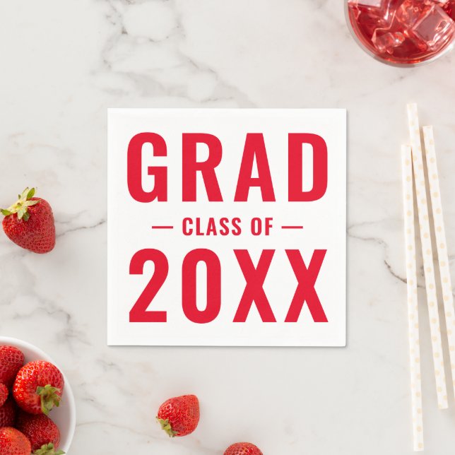 Grad class of 2024 red white modern typography  napkin (Insitu)