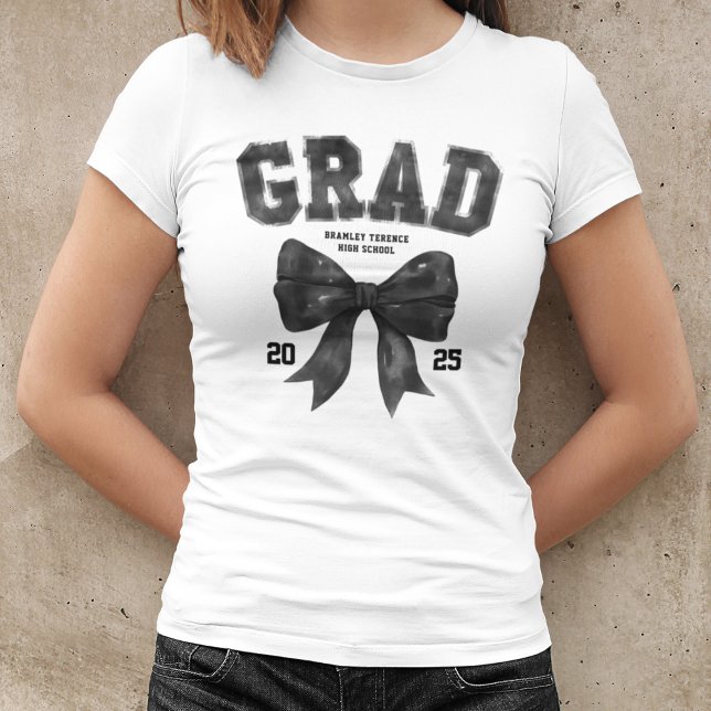 Grad Class of 2025 Black Bow Graduation Year T-Shirt (Creator Uploaded)