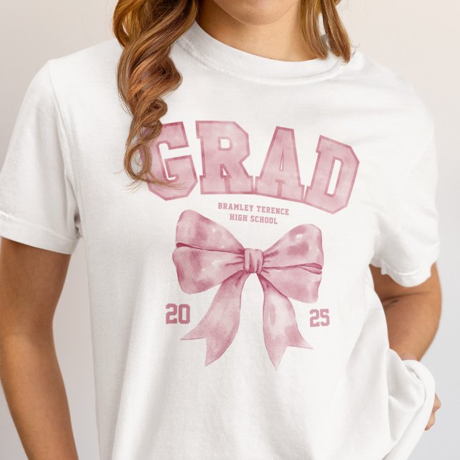 Grad Class of 2025 Pink Bow Graduation Year T-Shirt (Creator Uploaded)