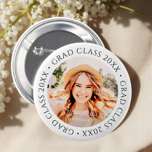 Grad Class of 20XX Simple Modern Custom Photo 6 Cm Round Badge