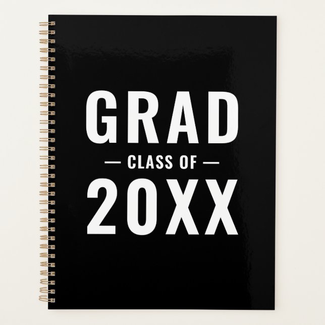 Grad class of black white custom modern typography planner (Front)
