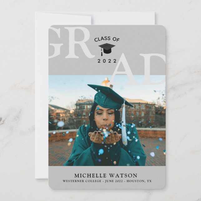 GRAD Class of Custom Photo Modern Graduation Announcement (Front)