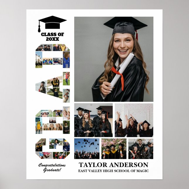 Grad Class Senior Graduation Day DIY Photo Collage Poster (Front)