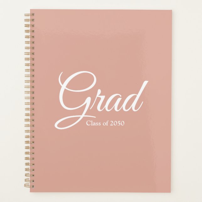 Grad class year dusty pink custom script text planner (Front)