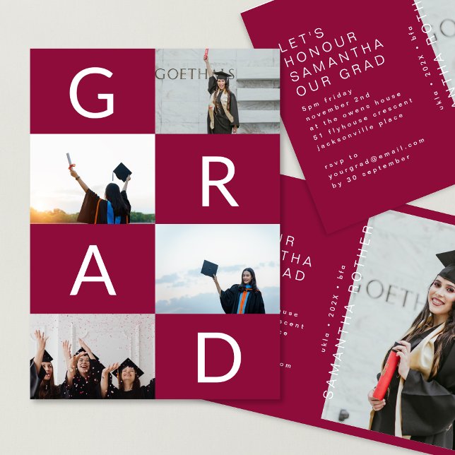 GRAD COLOR BLOCKS MULTI Photo Maroon White Invitation (Creator Uploaded)