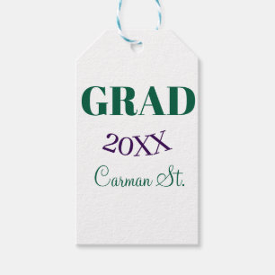 grad congrats green purple bold year 20XX graduate Gift Tags