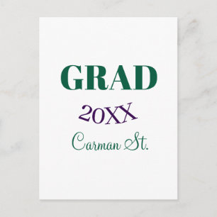grad congrats green purple bold year 20XX graduate Postcard