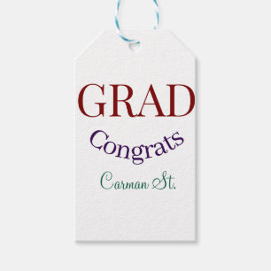 grad congrats mauve purple bold year 20XX graduate Gift Tags