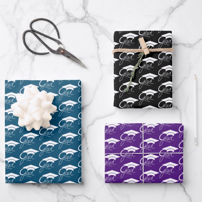 Grad Elegant White Graduation Cap Script  Wrapping Paper Sheet (Front)