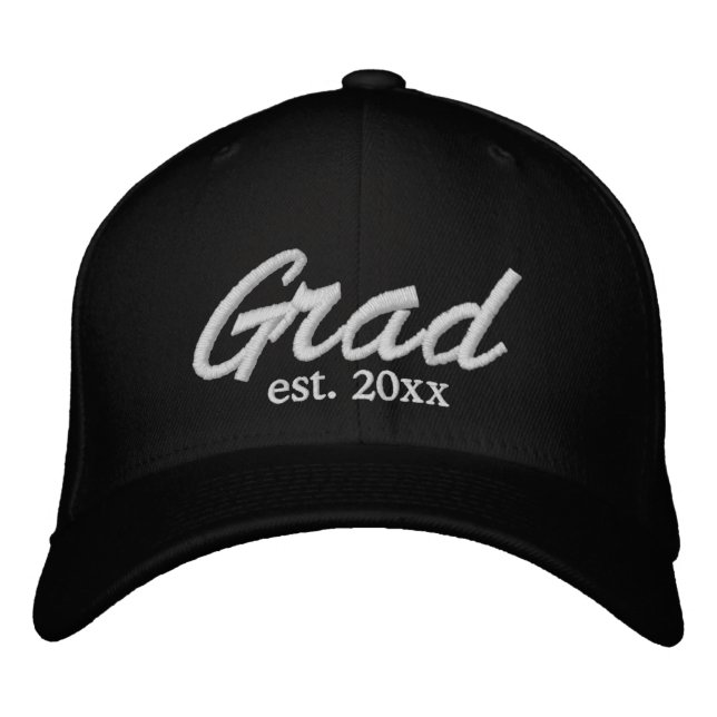 Grad Established date white custom script graduate Embroidered Hat (Front)