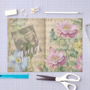 Grad Floral Piano Music Junk Journal Decoupage Tissue Paper