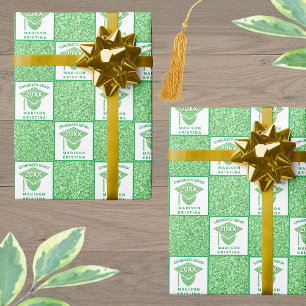 Grad Glam Green Cap Celebration Graduation Wrapping Paper