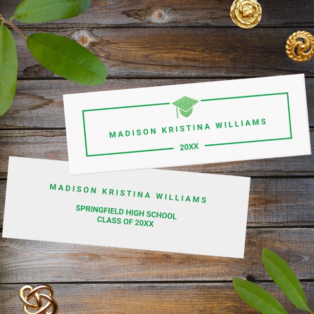 Grad Glam Green Cap High School Custom Name Calling Card (Creator Uploaded)